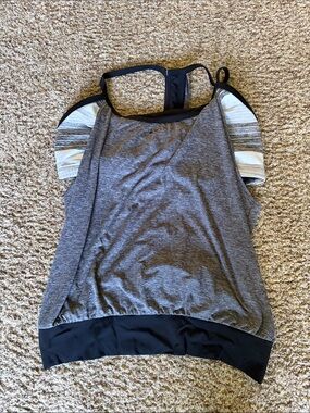Nike Grey Tank Top with Black Trim and Striped Sleeves